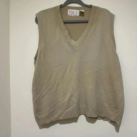 Women’s Vintage Image Brand Tan Colour V-Neck Plus Size Baggy Sweater Vest S: 2X - Picture 4 of 12